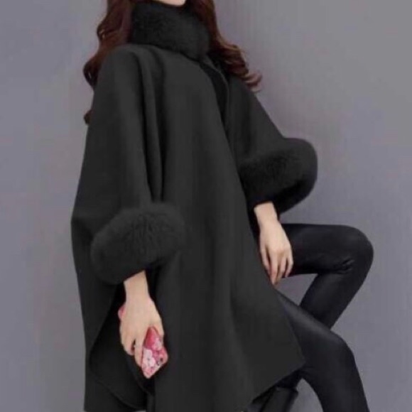 😱*LAST ONE* Knee-Length Cape Poncho Coat Faux Fur - Picture 4 of 7